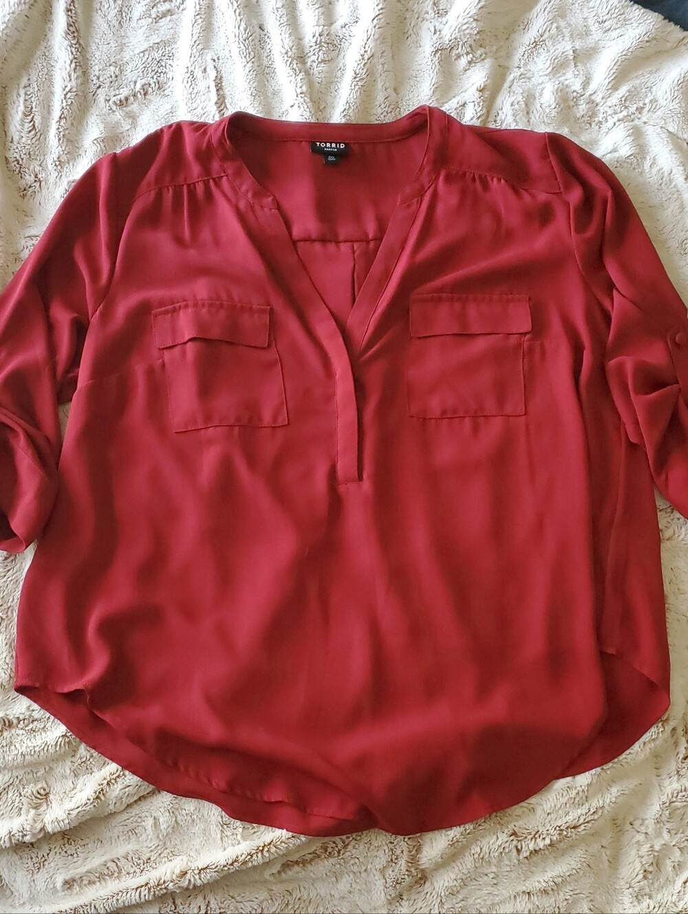 torrid deep red V-neck utility blouse
